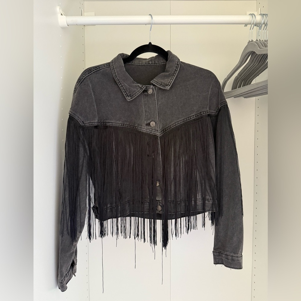 Fringe Black Denim Jacket
